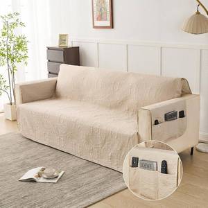 lot 13030 image: JYHOPE Sofa Cover Stretchy Washable Slipcover with Back Tie-Straps & Coin-Textured Pattern Non-Slip Furniture Protector for Couch Sectional & Loveseat Pet-Friendly Sofa Covers Beige, X-Large Sofa 78
