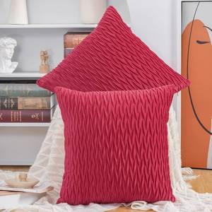 lot 13061 image: MADIZZ Set of 2 Super Soft Velvet Decorative Throw Pillow Covers 16x16 inch Red Square with Texture Luxury Style Cushion Case Pillow Shell for Sofa Bedroom