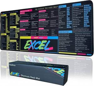 lot 13094 image: Excel Cheat Sheet Desk Pad, Large Excel Mouse Pad for Desk Water-Resistant Office Desk Mat with Stitched Edge and Anti-Slip Base (BluePinkYellow)