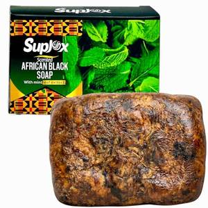 lot 13095 image: African Black Soap Bar scented, long lasting for oily skin, 100% pure natural body cleanser from Ghana