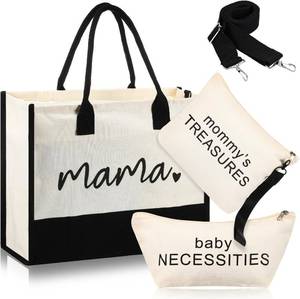 lot 13097 image: Silkfly 3 Pcs Mama Canvas Tote Bag with Zipper Black Mama Hospital Gifts Momlife Tote Bag Mothers Day Gifts for New Mom Pregnant Women Labor and Delivery Hospital Shopping Beach Travel