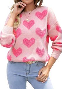 lot 13380 image: SELINK Womens Fuzzy Heart Sweater V Neck Pearl Drop Shoulder Casual Long Sleeve Valentines Sweaters Pullover Tops Large