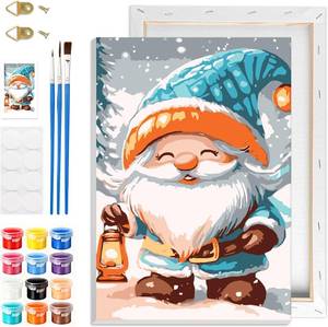 lot 13396 image: GHHKUD Gnome Paint by Numbers with Frame for Adults Beginners, DIY Christmas Paint by Numbers for Age 6-12, Art on Canvas Gifts Home Wall Decor 8x12in