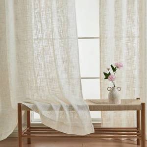 lot 13398 image: Simplebrand Natural Semi Sheer Curtains 84 Inches Long 2 Panels Set for Living Room Bedroom, Linen Textured Light Filtering Curtains Sheer, Back Tab Farmhouse Window Drapes, Natural, 52 x 84 Inch