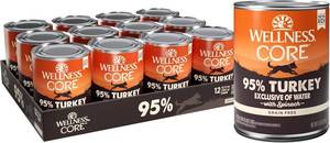 Wellness CORE 95% Adult Canned Wet Dog Food, Grain Free, Natural, Turkey with Spinach Recipe, 12.5 oz, Pack of 12 Cans