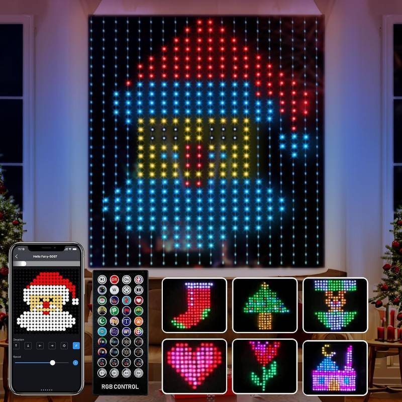 lot 7664 image: Smart Curtain Lights, 540 LEDs Curtain String Lights Outdoor, Smart Christmas Lights, Dynamic DIY Light, Music Sync Color Changing Holiday Lights with APP Remote Control for Backdrop Bedroom