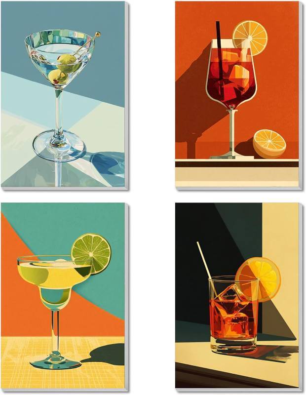 lot 7735 image: 4 Pack Framed Paint by Numbers Kit for Adults Beginner Canvas Painting by Numbers for Adults Cocktail Easy Adult Paint by Number Kits with Frame Cocktails Art Watercolor Painting by Number 8x12 Inch