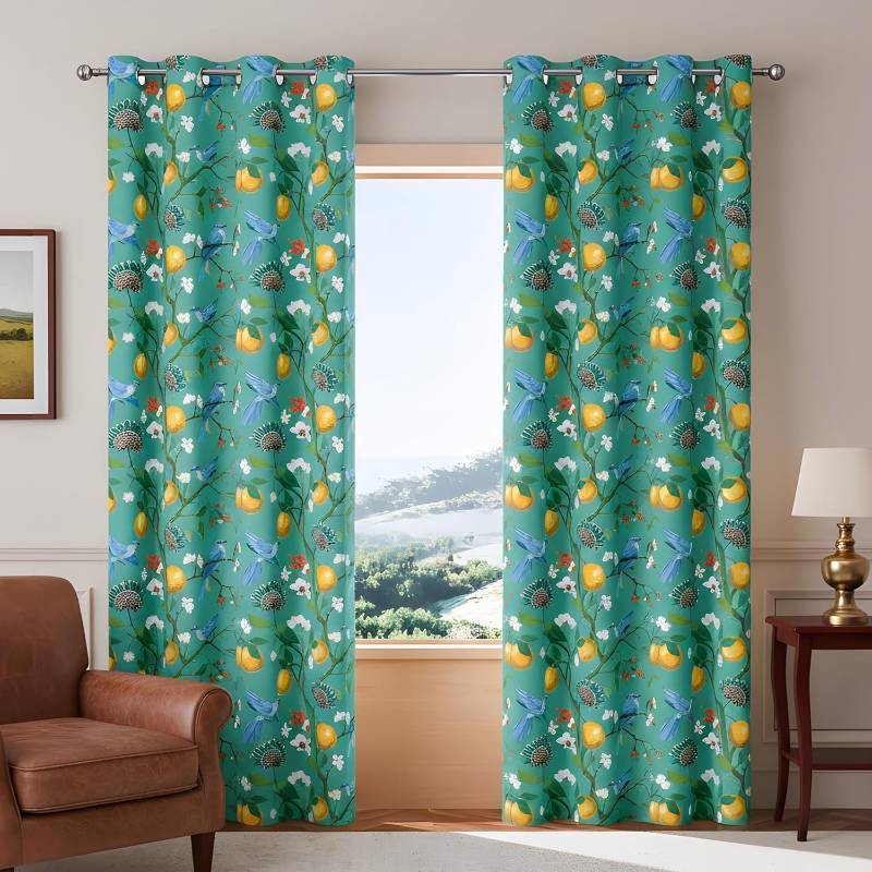 lot 7789 image: Botanical Curtain for Living Room   80% Blackout Floral Vintage Curtains & Drapes, Room Darkening Energy Efficient Curtains Perfect for Living Room & Bedroom, W52 xL84, 1 Pair