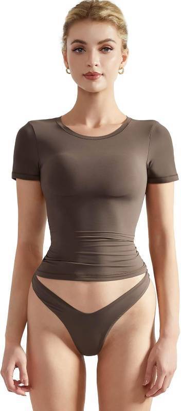 lot 7986 image: SUUKSESS Women Double Lined Fitted Basic Tee Crew Neck Short Sleeve Y2K Crop Top Size XL