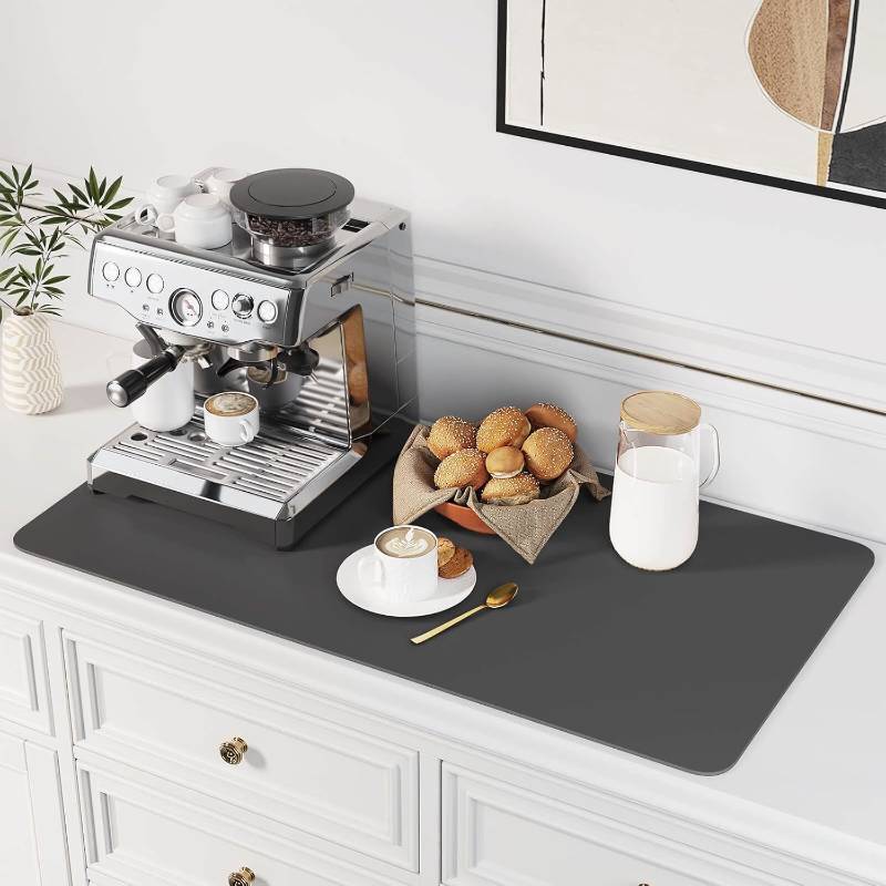 lot 3537 image: Coffee Mat Coffee Bar Spill-Proof Mat, Dish Drying Mat Hide Stain Absorbent Waterproof Rubber Backing Fit Under Coffee Machine, Pot Espresso Machine Bar Accessories-17x31.5