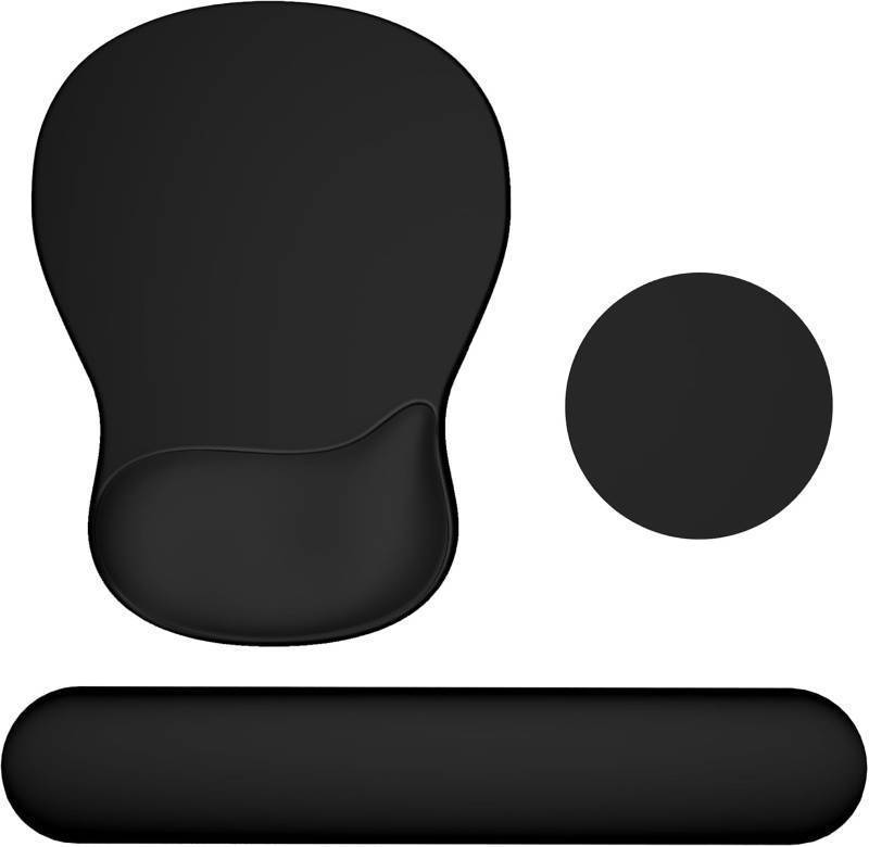 lot 3704 image: Ospelelf Keyboard Wrist Rest Set with Ergonomic Mouse Pad - 3-in-1 Memory Foam Support for Pain Relief, Office &amp Gaming with Coaster - BLACK WITH FLOWERS