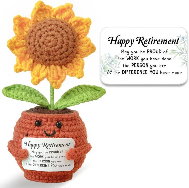 lot 64086 image: Handmade Retirement Sunflower Crochet with Positive Card - Retirement Gifts for Women Men 2025 - Retired Gift for Coworker, Boss, Friend, Teacher, Nurse, Goodbye Leaving Farewell Gifts