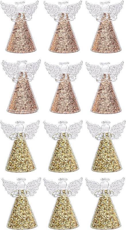 lot 7990 image: Red Co. Set of 12 Glass 3.5 Praying Holy Angel Figurines, Hanging Christmas Tree Ornaments