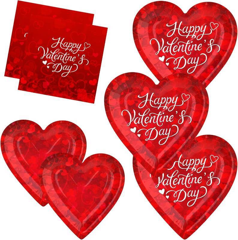 lot 8078 image: Gatherfun Valentines Party Supplies for 50 - Complete Set with Romantic Heart-Shaped Plates, Dessert Plates & Love-Themed Napkins, Perfect for Valentines & Galentines Day Decorations