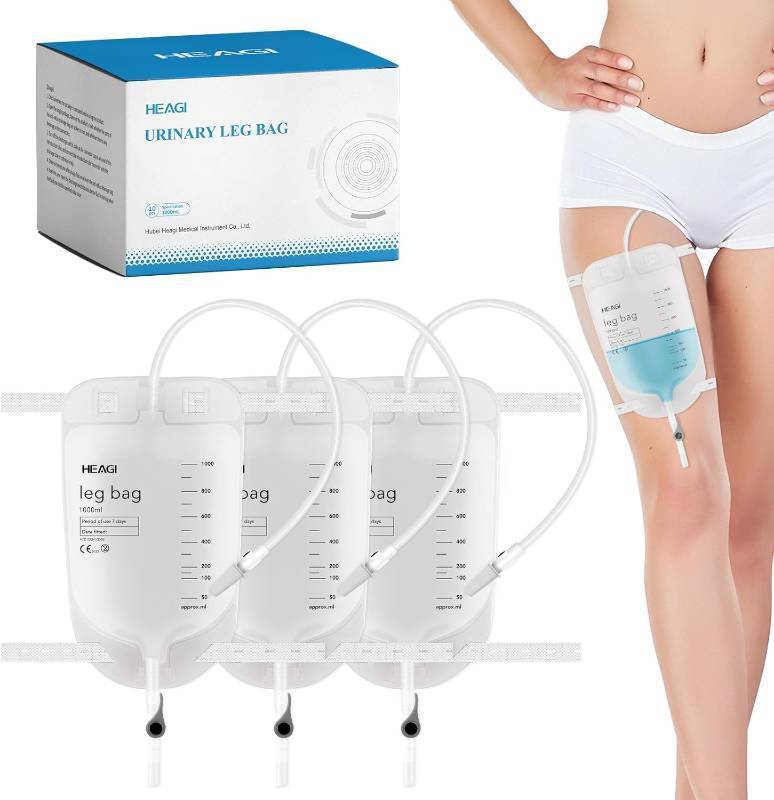 lot 7835 image: 10 Pack Catheter Bags, Easy-Tap Leg Bag Urinary Drainage Bag, 1000mL33.8oz, Anti-Reflux Valve with Cloth Foot Straps, Advanced Flip Drain for Easy Disposal, Foley Leg Bag for Men & Women