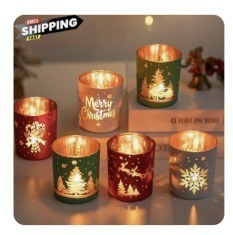 lot 8694 image: Glasseam Christmas Votive Candle Holders Glass Tealight Multicolor