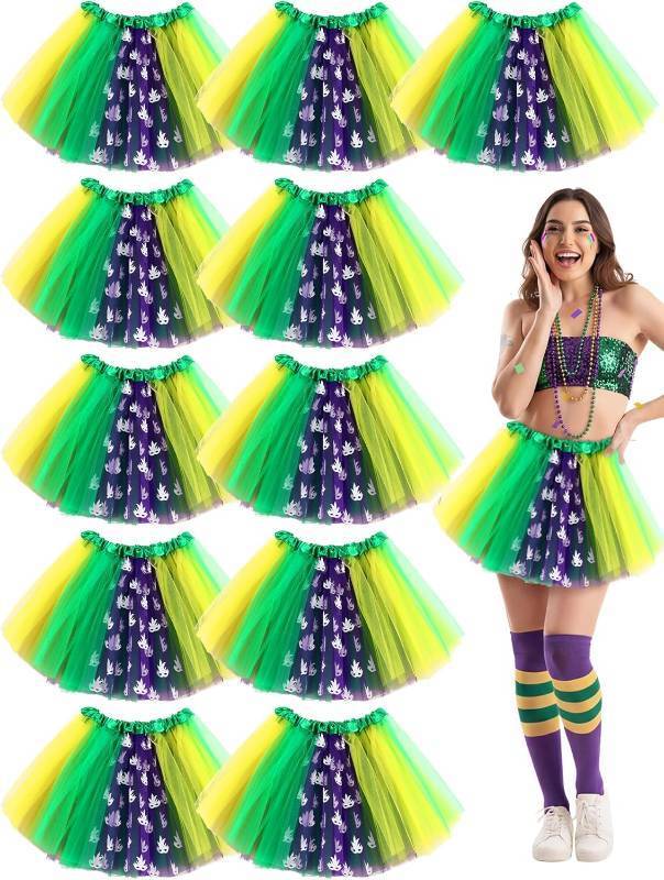 lot 8215 image: Chicingyou 12 Pcs Mardi Gras Tutus Bulk Multicolor Tutu Skirt Green Yellow Purple Mardi Gras Accessories for Women