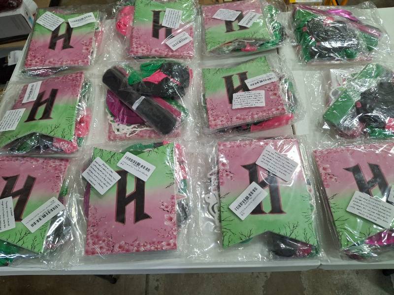 lot 8560 image: 12 Pack CAVETEE Pink and Green Party Decorations Set Witch and Princess Happy Birthday Balloons, Pom Poms, Happy Birthday Banner, Hanging Swirls for Birthday Party