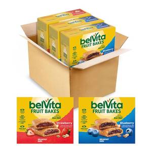 lot 13409 image: belVita Fruit Bakes Variety Pack, Blueberry and Strawberry, Soft Baked Breakfast Bars, 15 Packs (2 Fruit Bars Per Pack)