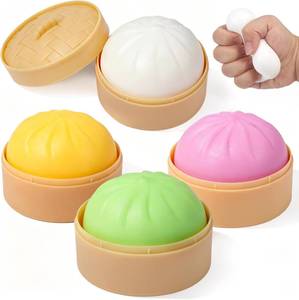 lot 13433 image: 4 Pack 2 Yellow and 2 White Dumpling Squishies Toy Mystery Box, Colorful Dumplings Stress Balls Fidget Sensory Toy, Bun with Food Steamer Stretchy Desk Toys Soft Squeeze Decompression Dough for Adults Kids