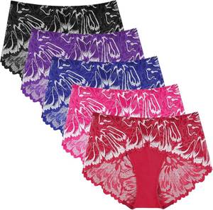 lot 13448 image: chahoo Seamless Boyshort Lace Underwear Womens Plus Size Sexy Underwear Cheeky Panties for Women 5 Pack Size Large