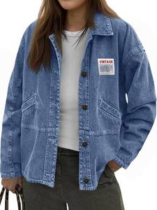 lot 13451 image: Cicy Bell Womens Oversized Denim Jackets Boyfriends Button Down Utility Jean Jackets Vintage Y2k Fall Coat Size Small