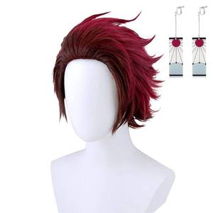 lot 13491 image: Kamado Tanjirou Cosplay Wig Costume Halloween Wigs for Women Men with Earrings