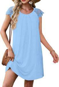 lot 13492 image: UNCLECAT Summer Dresses for Women Casual Lace Crochet Sleeves T Shirt Pleated Crewneck Tunic Dress Size Small
