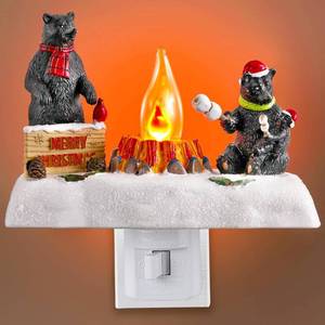 lot 13499 image: Hiboom Christmas Night Light, 3D Christmas Bear Campfire Nightlight, E12 Base Socket 120V Xmas Eve Vintage Campfire Flickering Night Lights Plug into Wall for Bedroom Festival Decor(Black,Xmas)