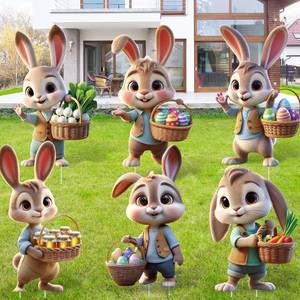 lot 13501 image: DoubleFill 6 PCS Easter Bunny Yard Decorations Outdoor 3D Bunny Rabbit Yard Signs with 12 Plastic Stakes Waterproof Lawn Garden Signs for Easter Spring Home Pathway Outdoor Decor(3D Bunny)