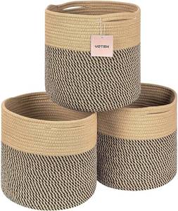 lot 13463 image: voten Storage Cubes Baskets Bins Organizer 11x11x11 Fit 12x12Cube Storage Organizer Bookcases Shelf,Durable Woven Cotton Storage Basket for Organizing,Round 3Pack CamelMixed Black