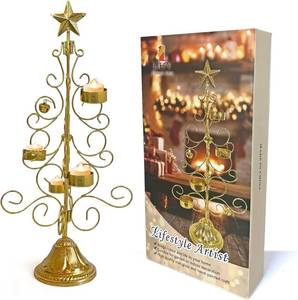 lot 13481 image: Christmas Candlestick Holders - 4 Arms Gold Christmas Tree Candle Holders for Pillar Candles Home Decor,