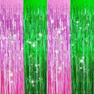 lot 13521 image: MYUPDALIN 2 Pack Pink and Green Foil Fringe Tinsel Backdrop Party Decorations for Witch Theme Birthday Party Decor