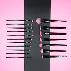 lot 38252 image: 18-Piece Vegan Makeup Brush Set   Black & Pink Case, Soft Synthetic Bristles, Cruelty-Free, Ideal for Liquid, Powder, Cream & Bronzer Includes Kabuki, Blender, Blush & Eyeshadow Brushes
