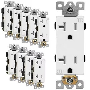 lot 38254 image: ENERLITES, White Industrial Grade Decorator Outlet, 20A 125V, Tamper-Resistant Duplex Receptacle, Self, 5-20R, 2-Pole, 3-Wire Grounding, UL Listed, 63200-TR, (10 Pack), 10 Count