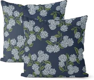 lot 38272 image: Navy Blue Spring Pillow Covers 22x22 Inch 2 Pcs Blue Green Hydrangea Flower Decor Throw Pillows Vintage Floral Seasonal Summer Outdoor Decoration Pillowcase Linen Cushion Cover for Couch Sofa