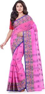 lot 38290 image: dB DESH BIDESH Womens Traditional Pure Handloom Cotton Saree Puspanjali Woven Designer Without Blouse Piece 5.6 Mtr