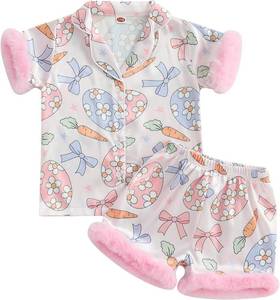 lot 38354 image: Ayalinggo Baby Girl Pajamas Toddler Kids Bunny Pjs Feather Trim Satin Sleepwear Nightgown Button Down Shorts Set SIZE 6  7YEARS STOCK PHOTO APPROXIMATE