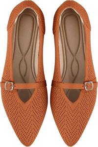 lot 38527 image: Flats for Women Pointed Toe Knit Ballet Comfortable Dressy Washable Mary Jane Flat Shoes, Orange Rust