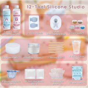 lot 38542 image: Jarezina 12 Pcs Taba Squishy Kit,Liquid Silicone for Squishy Maker with Guided,Taiyaki & West Highland Dog Mold,Petroleum Jelly and Flocking Powder-DIY Decompression Gift