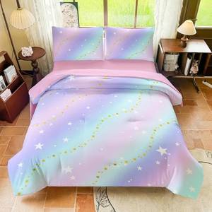 lot 38809 image: Rainbow Bedding Set Twin Size   5 Piece Reversible Girls Comforter with Deep-Pocket Sheet, Gradient Galaxy Design, Whole-Piece Filling, Machine Washable Bed-in-a-Bag for Kids Room Makeover & Gifts