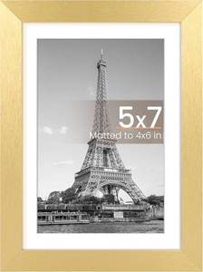 lot 38810 image: upsimples 5x7 Picture Frame, Display Pictures with Mat or 5 x 7 Without, Wall Hanging Photo Frames, Gold, 3 Pack