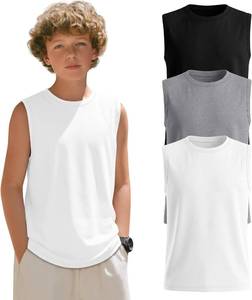 lot 38868 image: 3 Pack Boys Tank Tops Sleeveless Athletic Crew Neck Undershirts Casual Basic Solid Tees for Kids 7-8Y