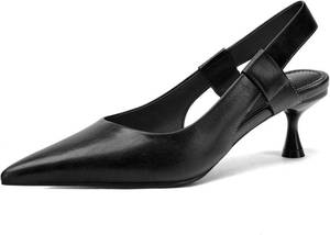 lot 38298 image: Pointed Toe Slingback Kitten Heels for Women, Leather Stiletto Heel Pumps with Elastic Strap Elegant Bridal Heel Dating Party Work Office Backless Pumps Shoes SIZE 6