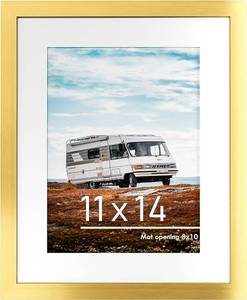 lot 38578 image: PEALSN 11x14 Picture Frame, Display Pictures 8 x 10 with Mat or 11 x 14 Without Mat for Wall Mounting Display, Photo Frames, Gold, 3 Pack