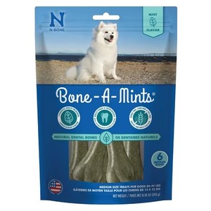 lot 38589 image: N-Bone  Bone-A-Mints  Dental Treat Mint Flavor MEDIUM 6ct 8.5 oz