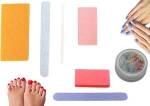 lot 38594 image: Disposable Nail Care Kit Set, 4-in-1 Pedicure Kit wPumice Sponge and 2-in-1 Manicure Kit wBuffer for Nail Salon or Home Use - Travel Friendly   Colors May Vary (Pack of 1 with Nail Decor Box)