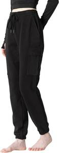 lot 38608 image: Womens Fleece Cargo Joggers - Multi-Pockets, Elastic Drawstring Waist, Warm Winter Daily Wear, Medium, Black