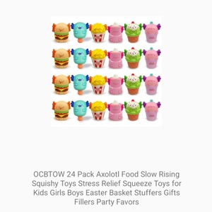 lot 38609 image: 24 Pack Axolotl Slow Rising Squishy Toys Stress Relief Squeeze Toys for Kids Girls Boys Easter Basket Stuffers Gifts Fillers Party Favors