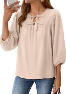 lot 38752 image: Womens Tops 34 Puff Sleeve Bow Tie Front Spring Easter Shirts Dressy Casual Elegant Flowy Loose Babydoll Blouses, Sizel 2XL